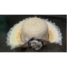 Mujer&apos;s Fancy Sun Hat Straw  Browns  Tans & White  with Clip Ornament  eb-02545546